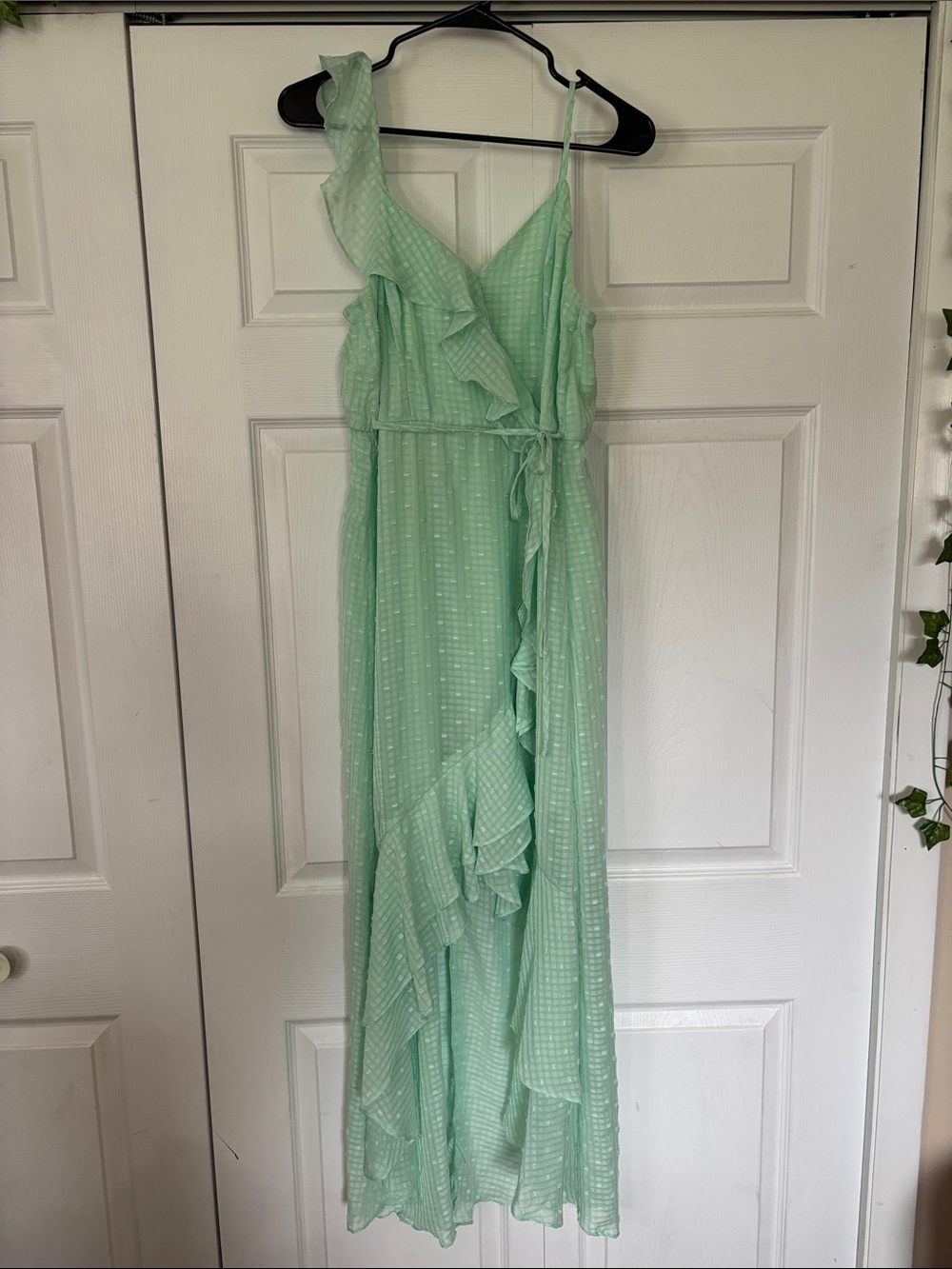 by & by Mint Green Asymmetrical Ruffle Wrap Maxi Dress